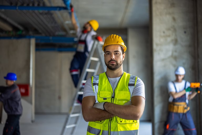 Professional contractor construction worker on site